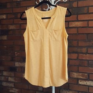 Splitneck Sleeveless Top, Yellow-Gold color, size Medium